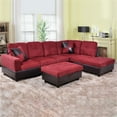 thumbnail image 1 of Hommoo Flannel and PVC Sectional Sofa Couch Living Room Furniture Sets, Modern L Shaped Sectional Sofa Set, Red(No Ottoman), 1 of 6
