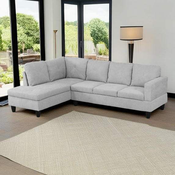 Hommoo Flannelette Modern Sectional Sofa, Living Room Furniture Sets,L Shaped 4-Seat Couch Sofa Set for Home, Apartment, Dorm, 16'' Back Height, Grey White(No Ottomans)