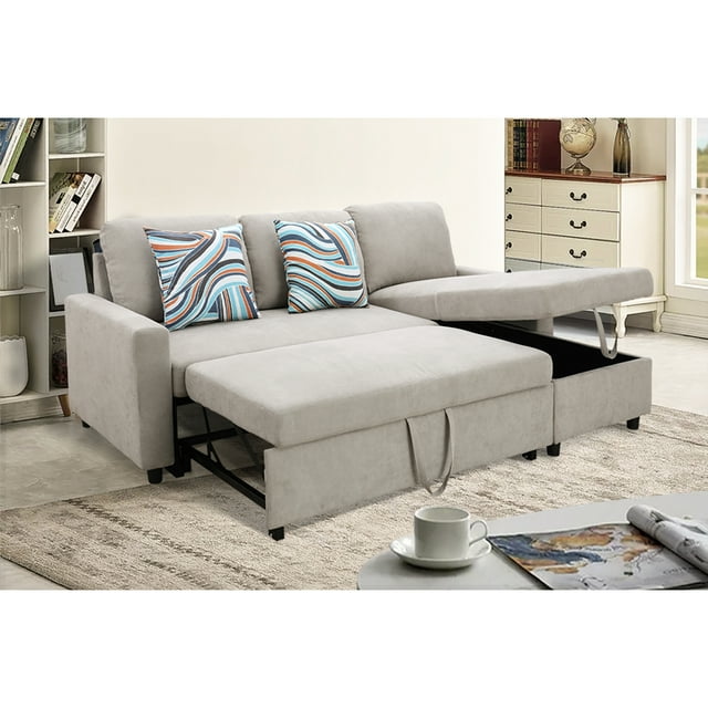 Hommoo Flannelette Reversible LShaped Sleeper Sofa Bed, Modern