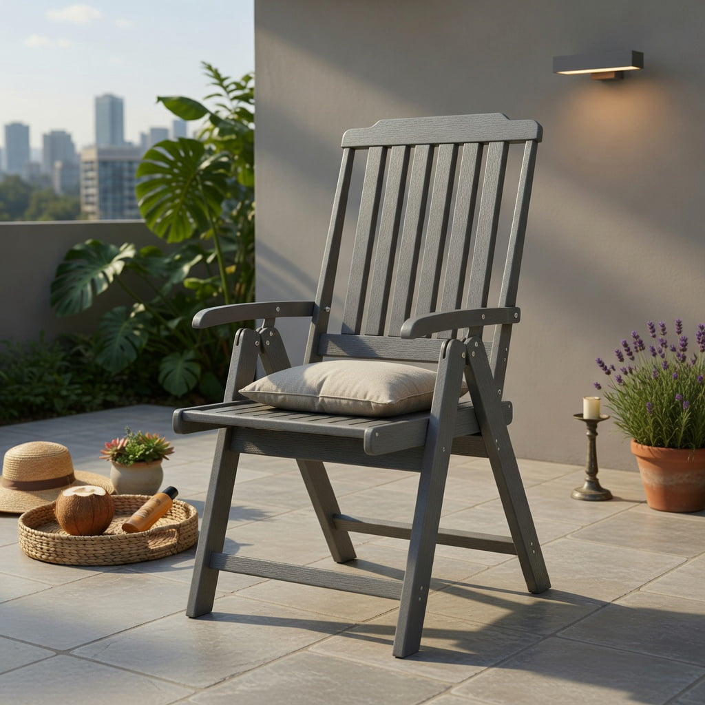 Hommoo Foldable HDPE Outdoor Patio Dining Chair with Armrests, Weatherproof, Rust-Resistant, Space-Saving Chair for Deck, Porch & Balcony, Gray