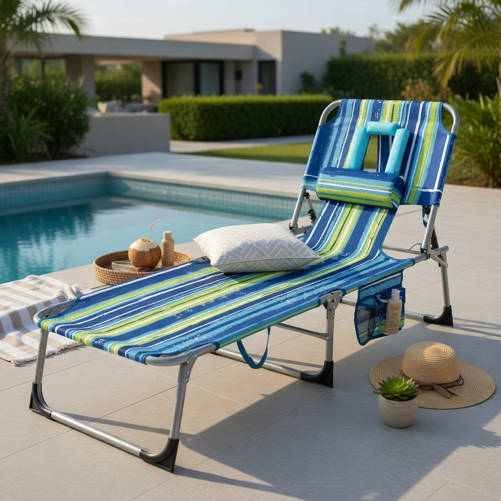 Hommoo Foldable Tanning Chair with Face & Arm Holes, Lightweight Aluminum Frame, Adjustable Recline, Portable Beach & Pool Lounge Chair, Multicolor