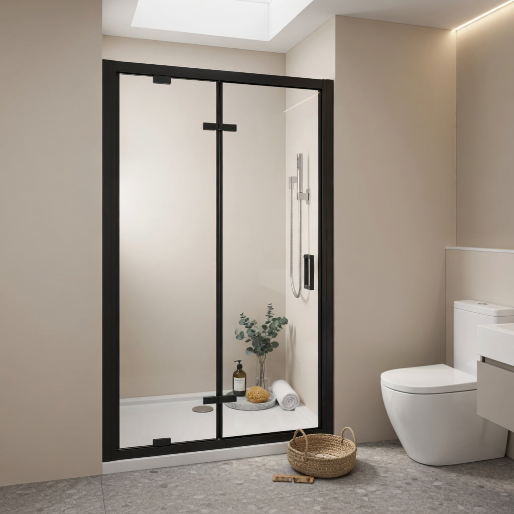 Hommoo Framed Bi-Fold Pivot Shower Door 30" W x 72" H, Aluminum Folding Shower Enclosure with 1/4" Tempered Glass, Reversible Left/Right Installation & Leak-Proof Magnetic Seal, Black & Transparent