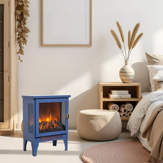 Hommoo Freestanding Portable Electric Fireplace Stove Heater with 3D Flame Effect, Aqua Blue