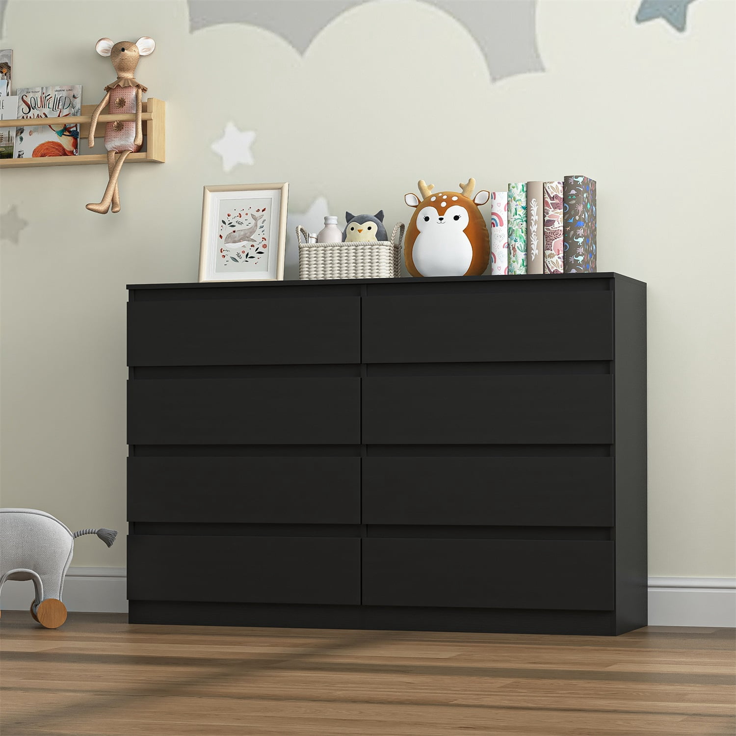 Hommoo Furniture,Modern and Minimalist Dresser for Bedroom, 8 Chest of Drawers, Wooden Dressers for Bedroom, Living Room,Hallway,Black