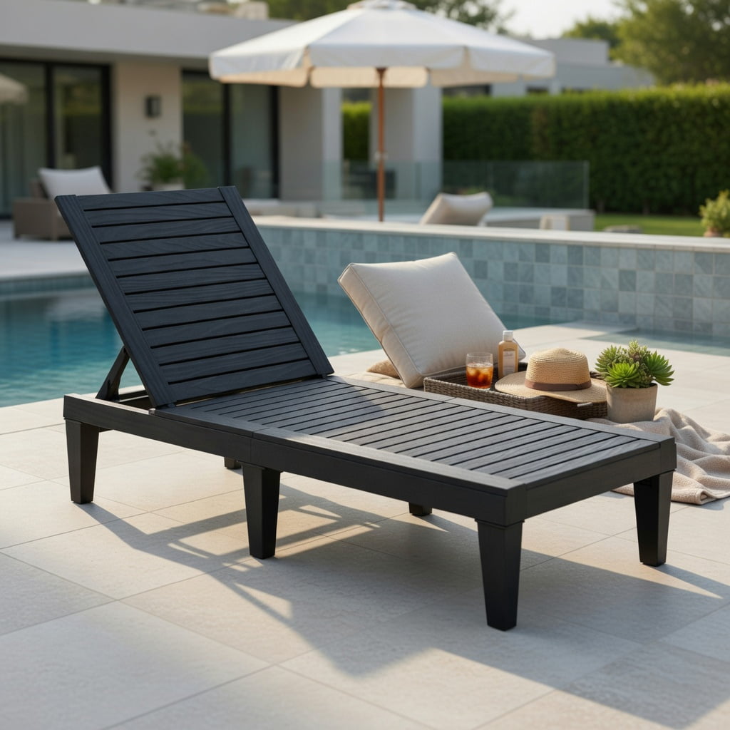 Hommoo Heavy-Duty Outdoor Recliner Chair with 5-Position Adjustable Backrest, 400 lb Capacity Patio Lounge Chair, Black