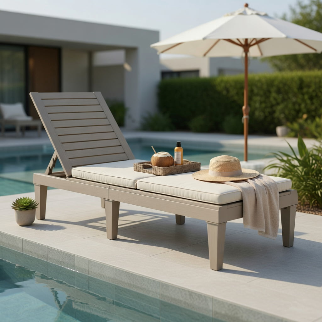 Hommoo Heavy-Duty Outdoor Recliner Chair with 5-Position Adjustable Backrest, for Patio, Backyard & Poolside, Brown