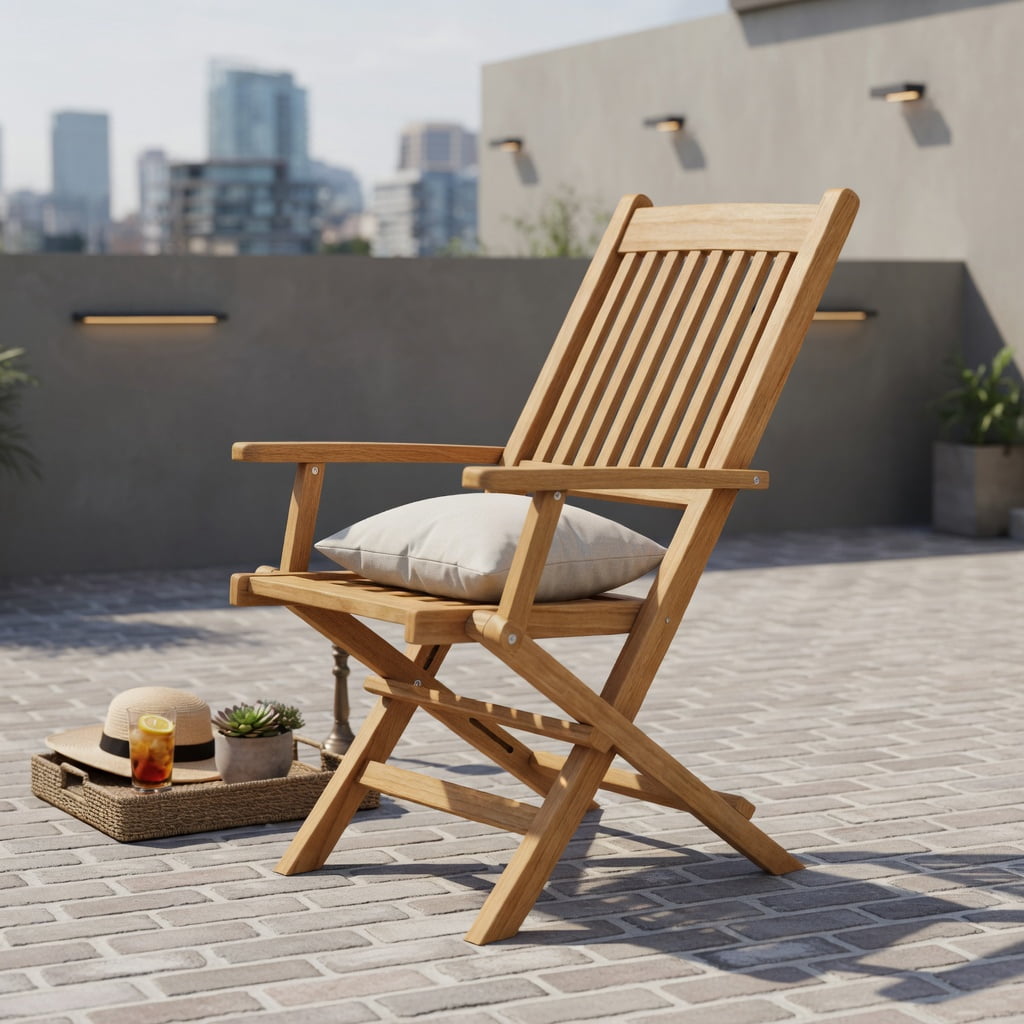 Hommoo Indonesia Teak Wood Folding Patio Dining Chair, Slatted Seat, Lightweight 10 lb Outdoor Chair for Backyard, Poolside & Camping, Natural