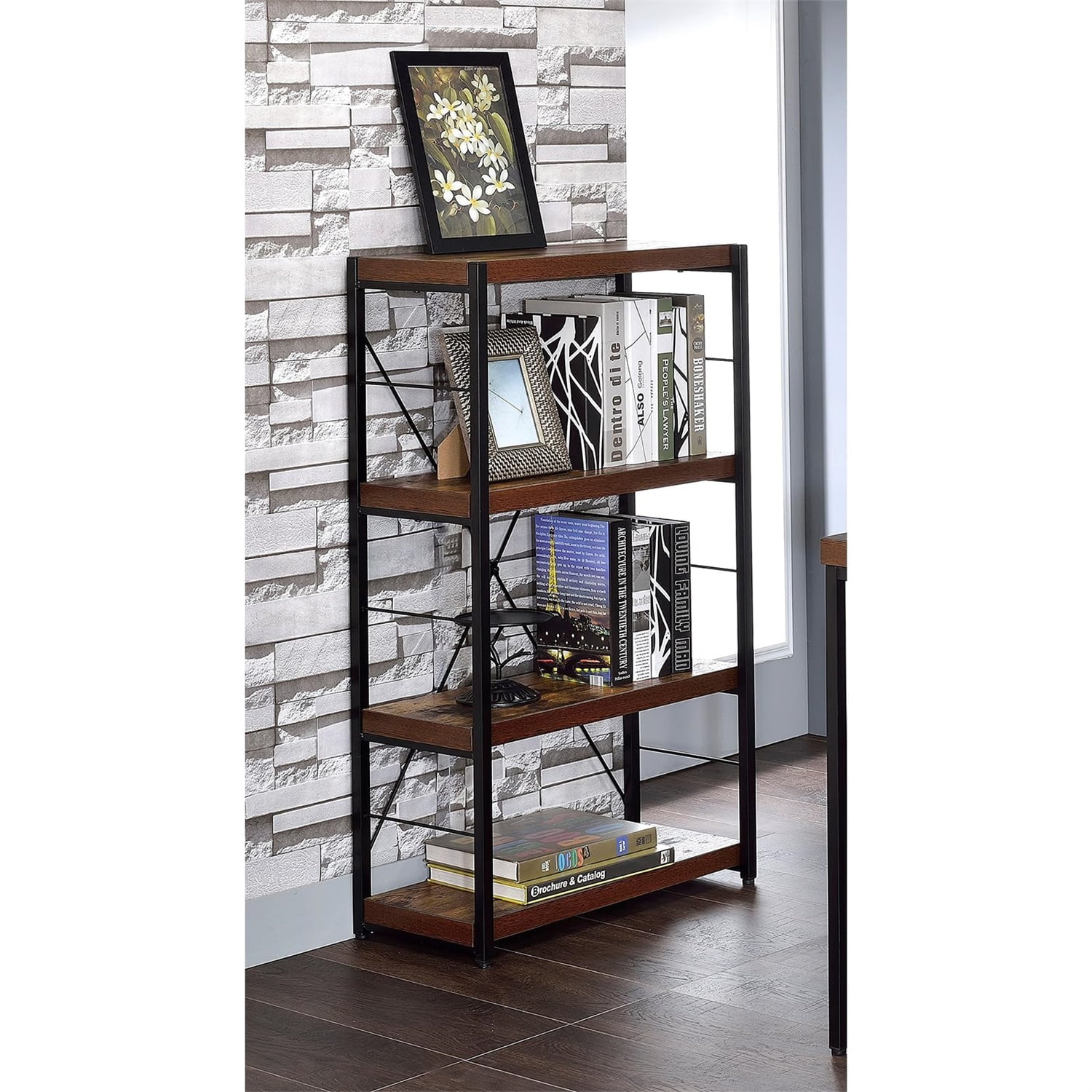 Hommoo Industrial 5 Tiers Bookcase, Modern Storage Shelf for Home & Office, Rustic Brown