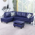 thumbnail image 1 of Hommoo L Shaped 4-Seat Couch, 16'' Back Height Faux Leather Sectional Couches and Sofas, Modern Living Room Furniture Sets Sectional Sofa Set, Blue(No Ottoman), 1 of 7