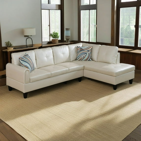 Hommoo L Shaped 4-Seat Couch, Faux Leather Sectional Couches and Sofas, Modern Living Room Furniture Sets Sectional Sofa Set, Peaerl White(No Ottoman)