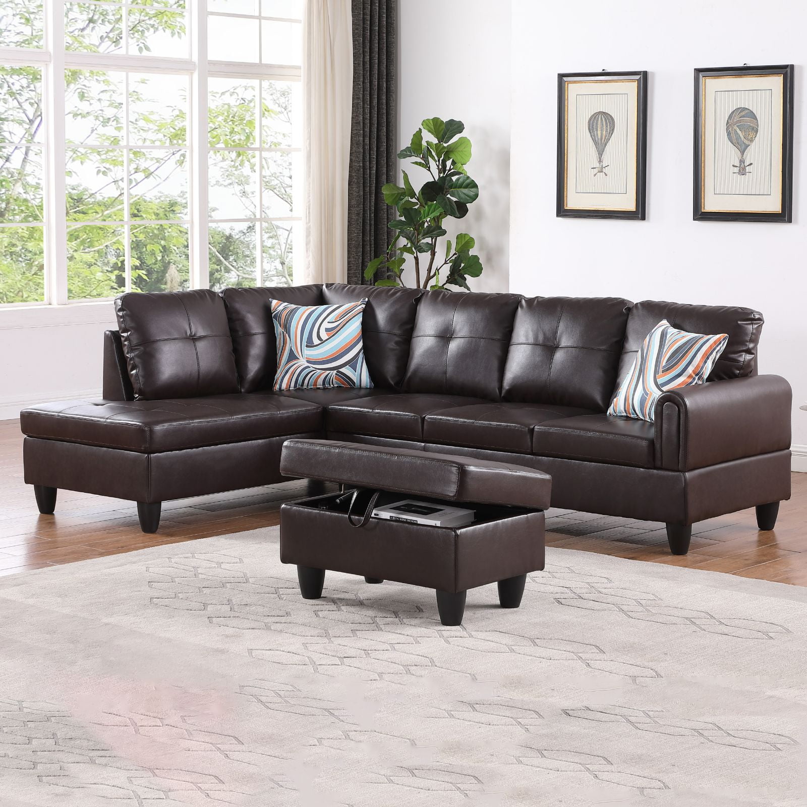 Hommoo L Shaped 4-Seat Couch, Faux Leather Sectional Couches and Sofas ...