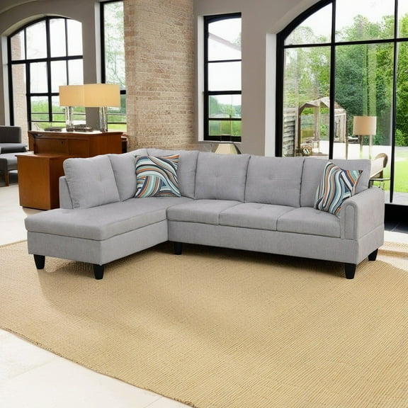 Hommoo L Shaped Couch Set Sectional Sofa Set, Flannel Living Room Furniture Sets, 4-Seat Couches and Sofa Set for Home, Apartment, Dorm, Grey(No Ottoman)