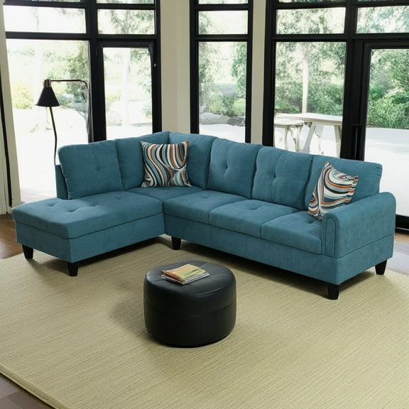 Hommoo L Shaped Couch Set Sectional Sofa Set, Flannel Living Room Furniture Sets, 4-Seat Couches and Sofa Set for Home, Apartment, Dorm, Green(No Ottoman)