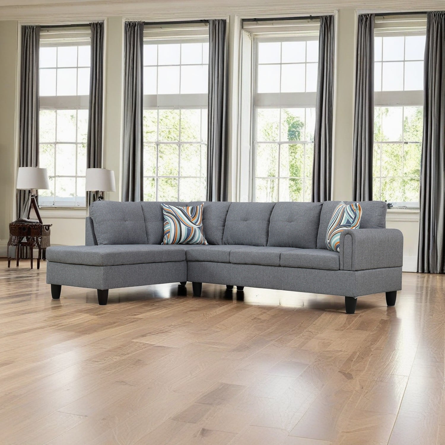 Hommoo L Shaped Couch Set Sectional Sofa Set, Linen Living Room Furniture Sets, 4-Seat Couches and Sofa Set for Home, Apartment, Dorm, Grey(No Ottoman)