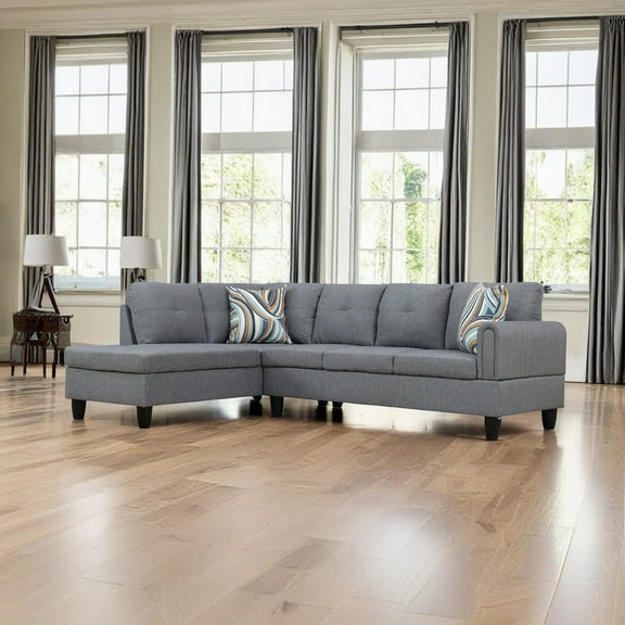 Hommoo L Shaped Couch Set Sectional Sofa Set, Linen Living Room Furniture Sets, 4-Seat Couches and Sofa Set for Home, Apartment, Dorm, Grey(No Ottoman)