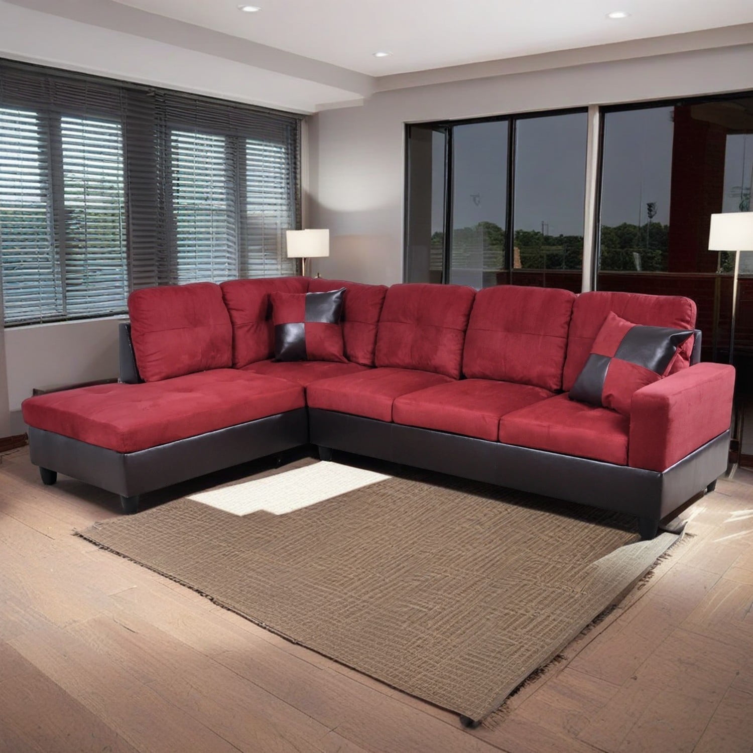 Hommoo L Shaped Couches and Sofas, Flannel And PVC Living Room Furniture Sets, Modern Sectional Sofa for Home& Office, Red(No Ottomans)