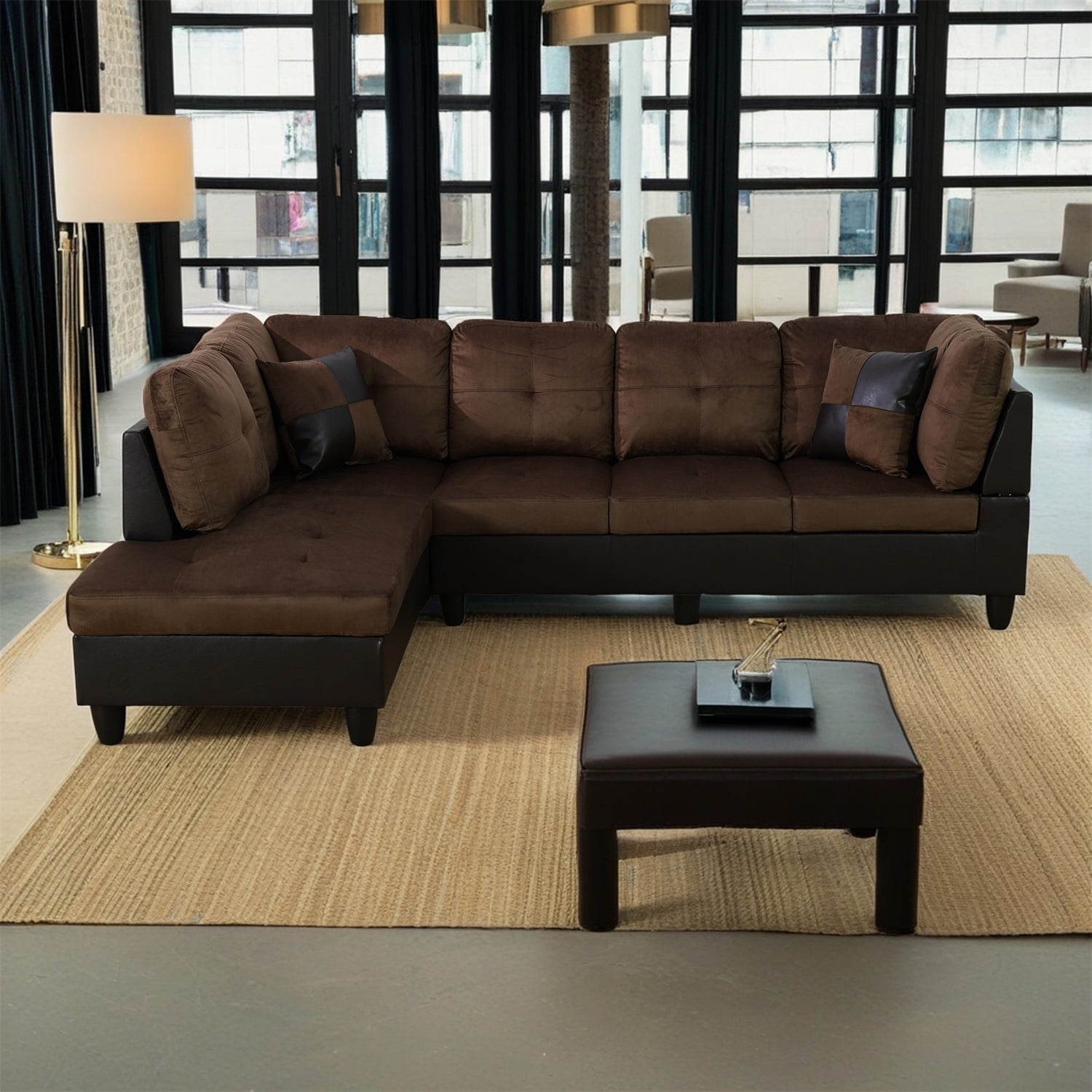 Hommoo L Shaped Couches and Sofas, Lint and PVC Living Room Furniture