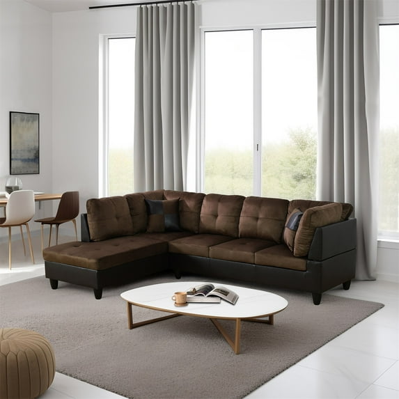 Hommoo L Shaped Couches and Sofas, Lint and PVC Living Room Furniture Sets, Modern Sectional Sofa for Home & Office, Brown(No Ottomans)