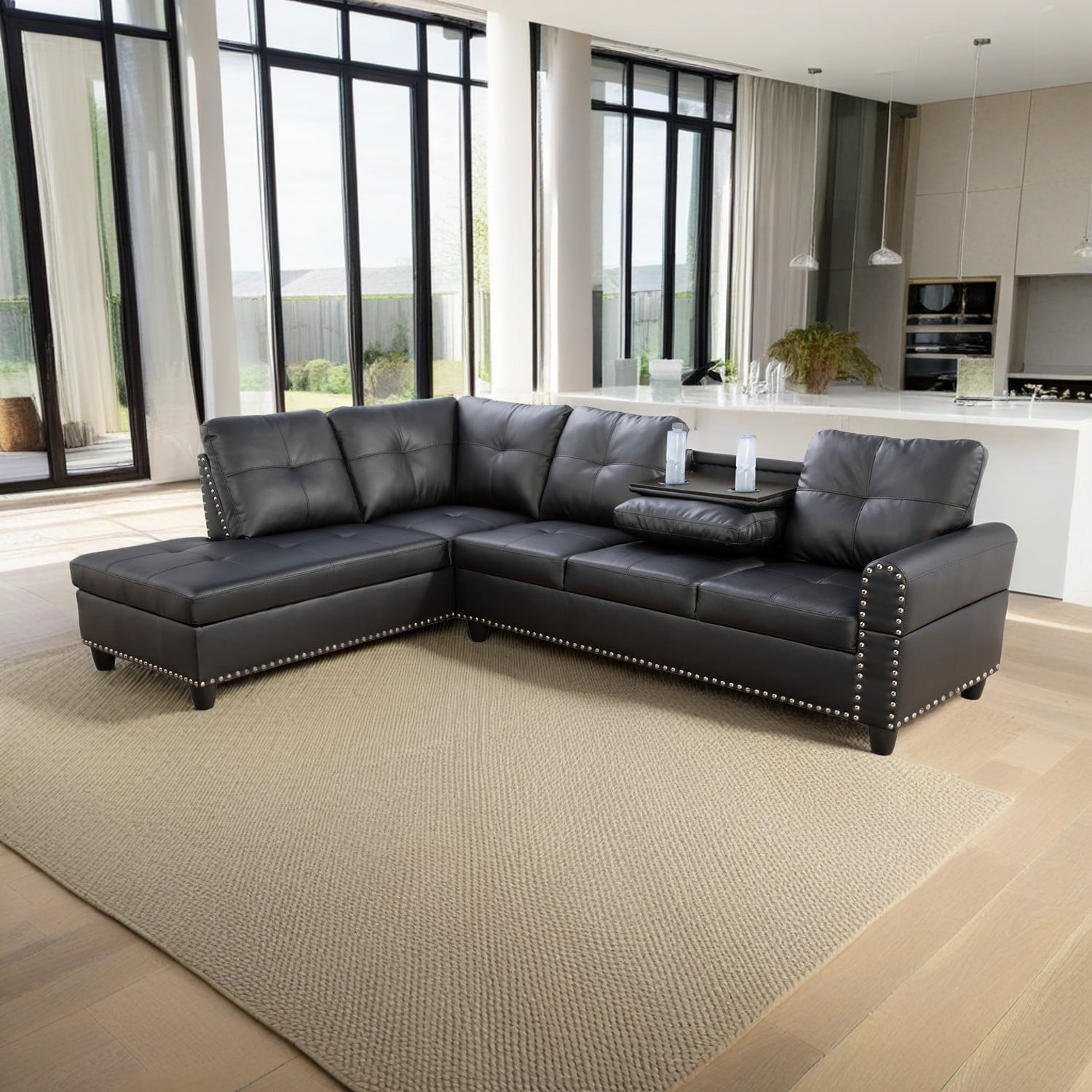 Hommoo L Shaped Flippable Backrest Sectional Couches and Sofas, 4
