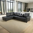 thumbnail image 1 of Hommoo L Shaped Flippable Backrest Sectional Couches and Sofas, 4-Seat Faux Leather Sectional Sofa Sets, Modern Living Room Furniture Sets, 15' Back Height, Black(No Ottoman), 1 of 5