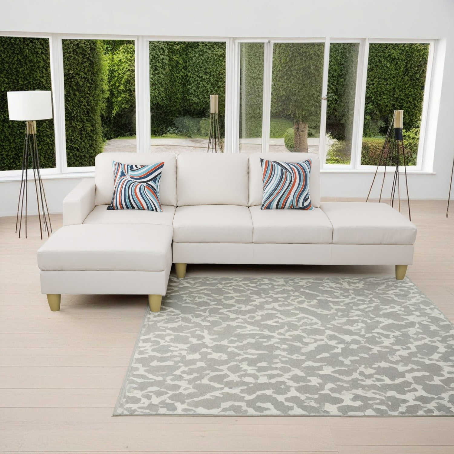 View of Hommoo L-Shaped Sectional Couch Sofa, Faux Leather Living Room ...