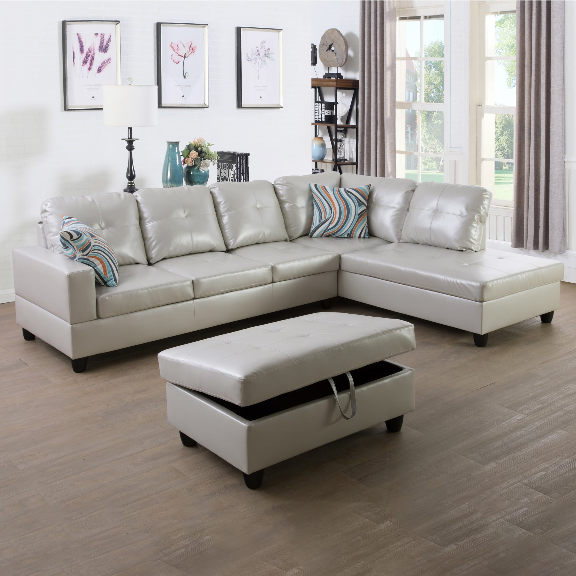 Hommoo L Shaped Sectional Couches and Sofas, 4-Seat Semi Semi PU Synthetic Leather Sectional ...