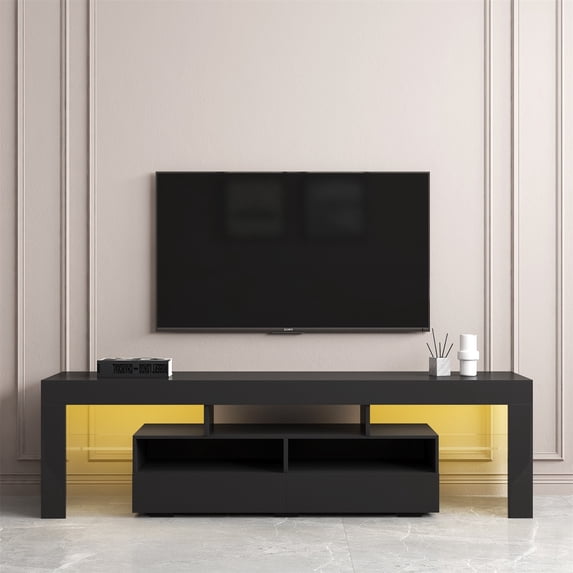 Hommoo LED Light TV Stand with Remote, Living Room Entertainment Center ...