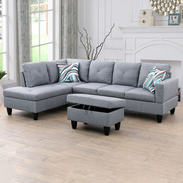 Shop Hommoo Linen 4Seat LShape Sectional Couch Sofa, Modern Living