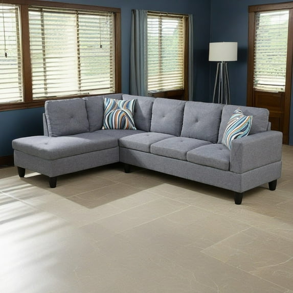 Hommoo Linen 4-Seat L-Shape Sectional Couch Sofa, Modern Living Room Furniture Sets, Grey(No Ottoman)