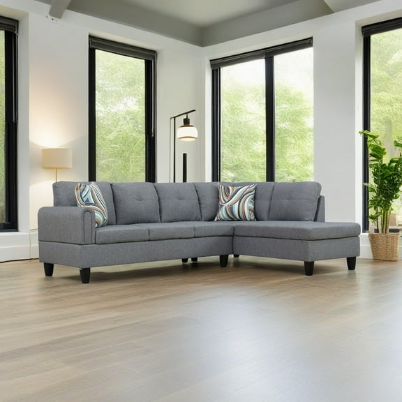 Hommoo Linen Living Room Furniture Sets, 4-Seat Couches and Sofa Set, L Shaped Modular Couch Set Sectional Sofa Set for Home, Apartment, Dorm, Grey(No Ottoman)