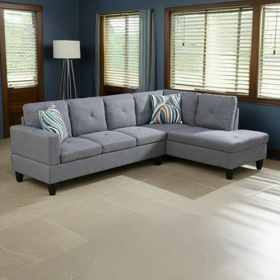 Hommoo Linen Living Room Furniture Sets, 4-Seat L-Shape Sectional Couch Sofa, Grey(No Ottoman)