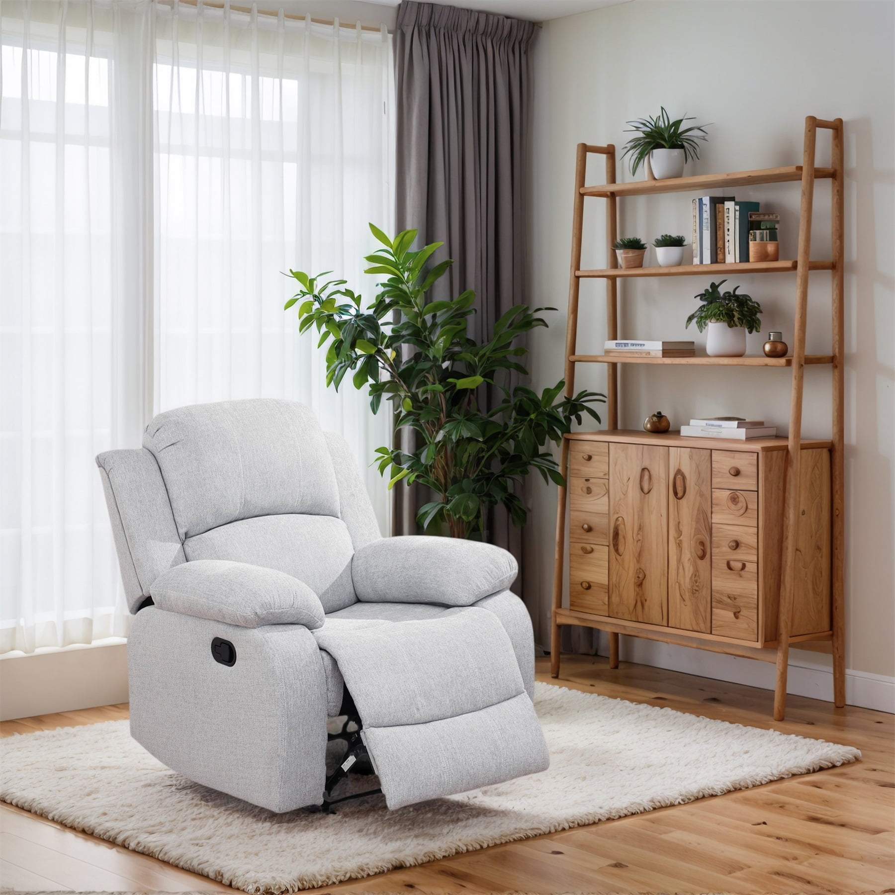 Hommoo Linen Manual Recliner Chairs for Living Room & Home Theater, Reclining Lounge Chair 160° Recline, Grey White