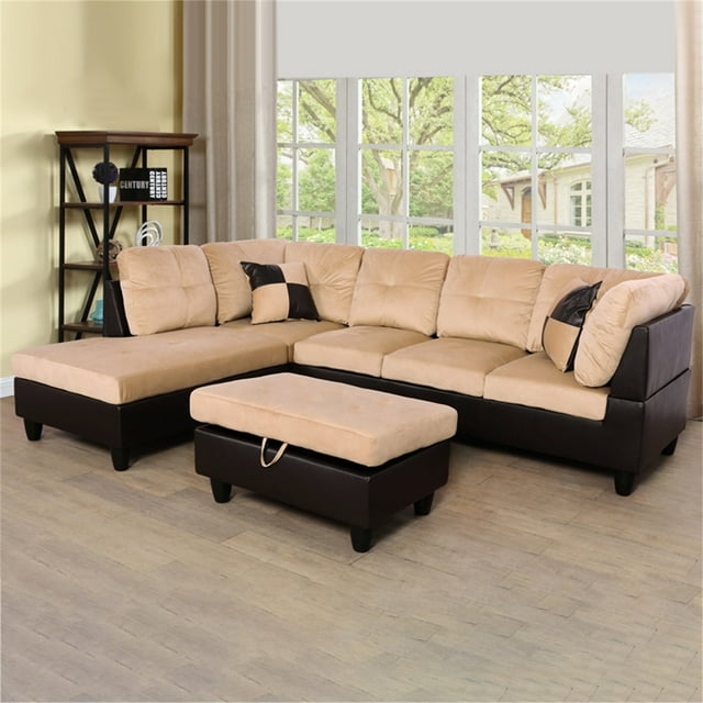 Hommoo Lint&PVC L Shaped Sectional Sofa, Sectional Couch Sofa, Modern