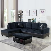 Hommoo Lint&PVC L Shaped Sectional Sofa, Sectional Couch Sofa, Modern Living Room Furniture Sets, Dark Blue And BrownNo Ottoman