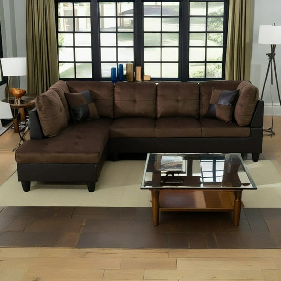 Hommoo Lint &PVC Living Room Furniture Sets Sectional Sofa Couch Sets, Modern L Shaped Sectional Sofa Set, Brown(No Ottoman)