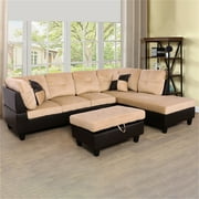 Hommoo Lint &PVC Sectional Sofa Couch Living Room Furniture Sets, Modern L Shaped Sectional Sofa Set, Beige and Brown(No Ottoman)