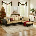 thumbnail image 1 of Hommoo Lint &PVC Sectional Sofa Couch Living Room Furniture Sets, Modern L Shaped Sectional Sofa Set, Beige and Brown(No Ottoman), 1 of 8