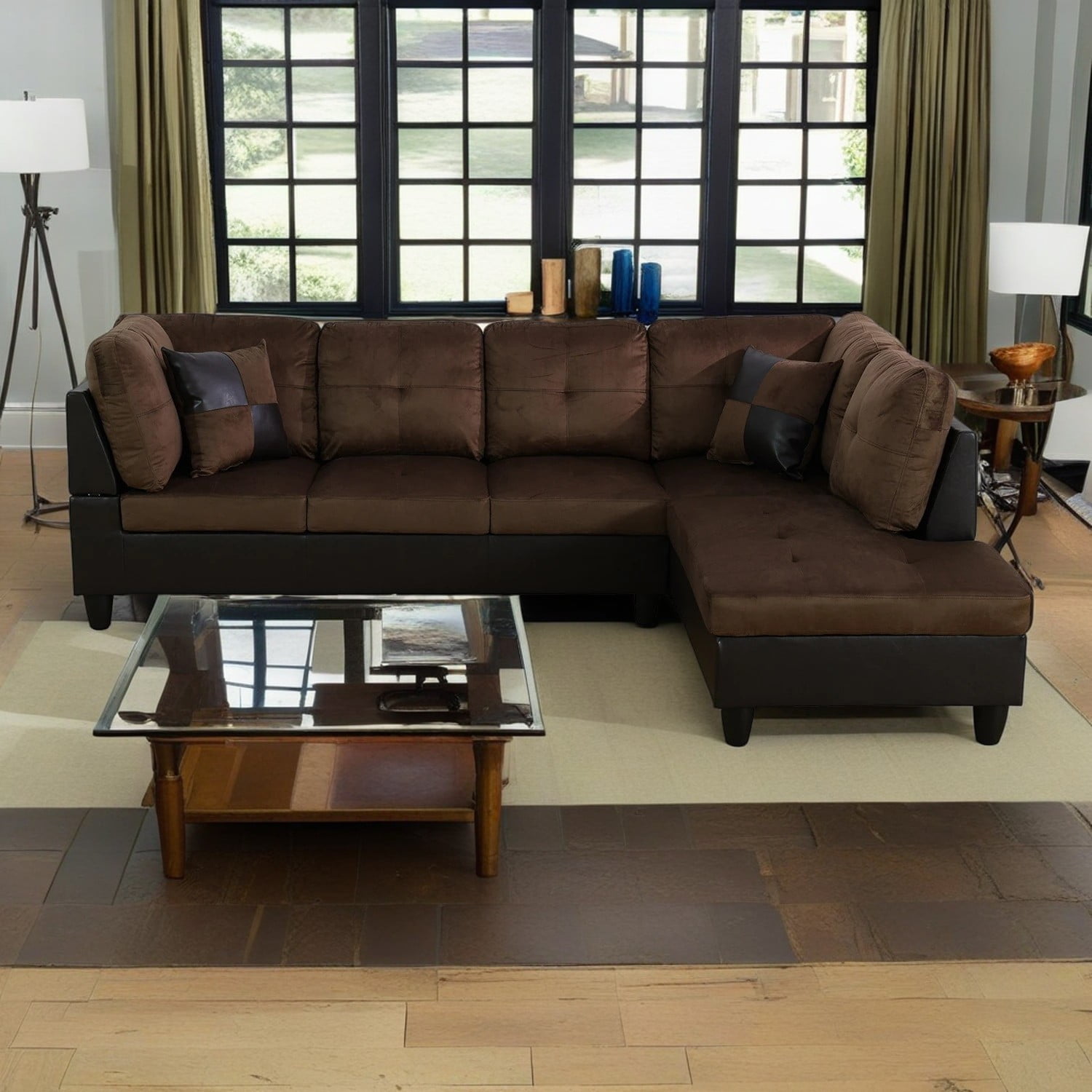 Hommoo Brown Lint&PVC Sectional Sofa Set Furniture