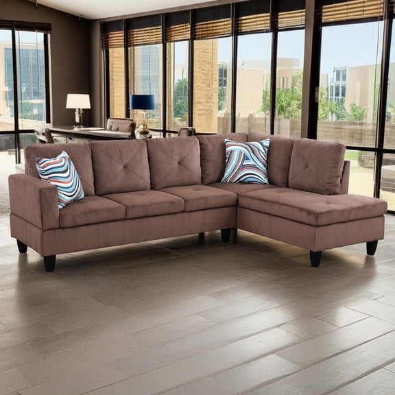 Hommoo Living Room Furniture Set, Corduroy Modern Sectional Sofa, L Shaped 4-Seat Couch Sofa for Home, Apartment, Dorm, 16'' Back Height, Brown(No Ottomas)