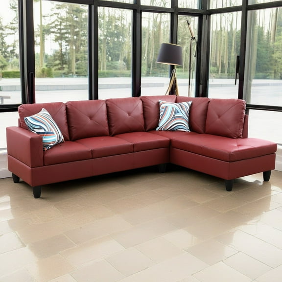 Hommoo Living Room Furniture Set, Faux Leather Modern Sectional Sofa, L Shaped 4-Seat Couch Sofa Set for Home, Apartment, Dorm, 16'' Back Height, Red(No Ottomans)