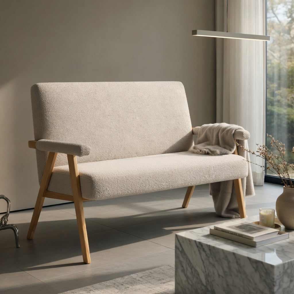 Hommoo Loveseat Sofa with Wooden Legs, Sherpa Fabric Upholstery, Compact 2-Seater for Small Spaces, Living Room, Dorm & Office, Gray