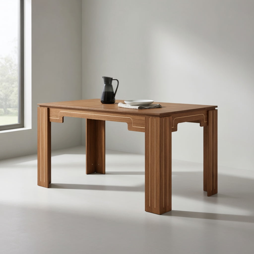 Hommoo MDF Dining Table 71" L x 31.5" W, Modern Grooved-Leg Extendable Table for 6-8 People, Multi-Functional Home & Office Use, Walnut