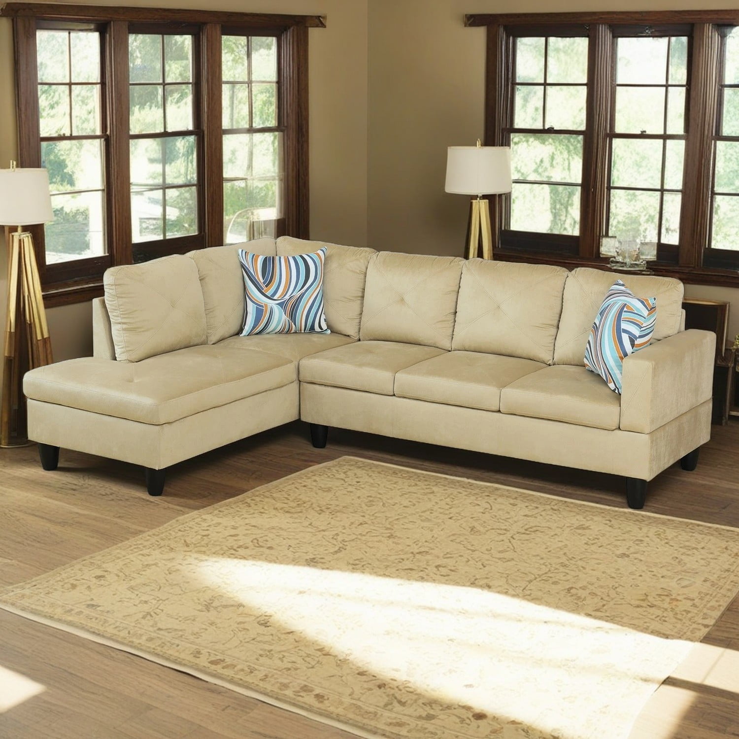 Hommoo Microfiber 4-Seat L-Shape Sectional Couch Sofa, Living Room Furniture Sets, Beige(No Ottoman)