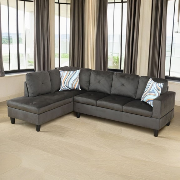 Hommoo Microfiber 4-Seat L-Shape Sectional Sofa, Modern Chaise Lounge Couch Set, Living Room Sofa Set for Home, Espresso(No Ottoman)