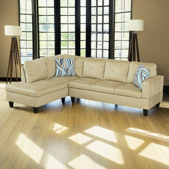 Hommoo Microfiber Modern Sectional Sofa, Living Room Furniture Set, L Shaped 4-Seat Couch Sofa for Home, Apartment, Dorm, 16'' Back Height, Beige(No Ottomans)