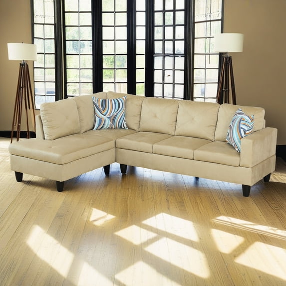 Hommoo Microfiber Modern Sectional Sofa, Living Room Furniture Set, L Shaped 4-Seat Couch Sofa for Home, Apartment, Dorm, 16'' Back Height, Beige(No Ottomans)