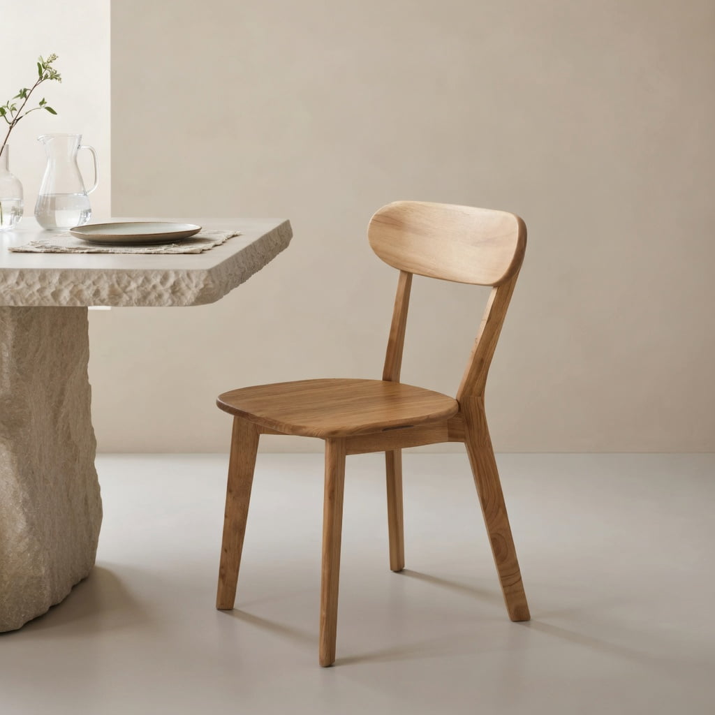 Hommoo Mid Century Modern Solid Wood Dining Chair, Ergonomic Curved Backrest, Adjustable Leveling Feet, Perfect for Dining Room, Kitchen & Living Room, Natural Wood