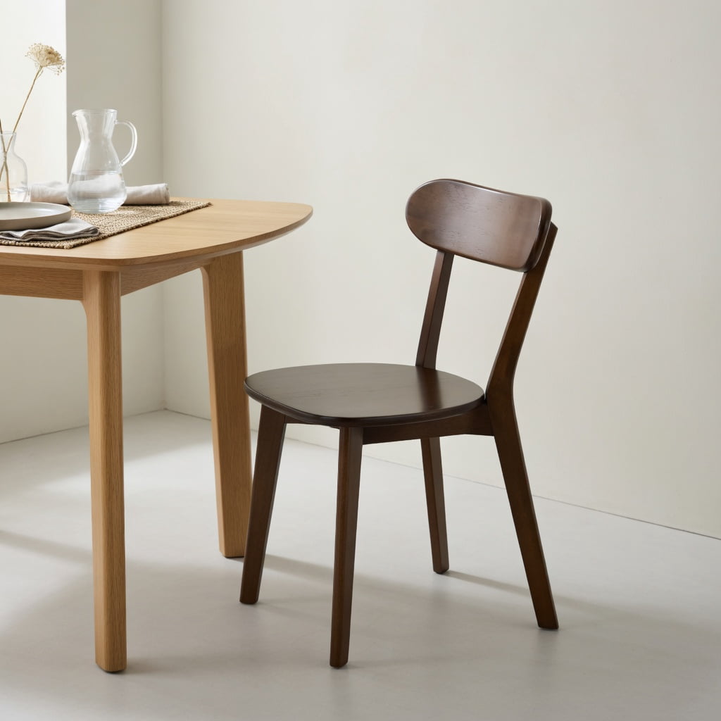 Hommoo Mid Century Modern Solid Wood Dining Chair, Ergonomic Curved Backrest, Adjustable Leveling Feet, Sturdy Slanted Legs for Dining Room, Kitchen & Living Room, Walnut