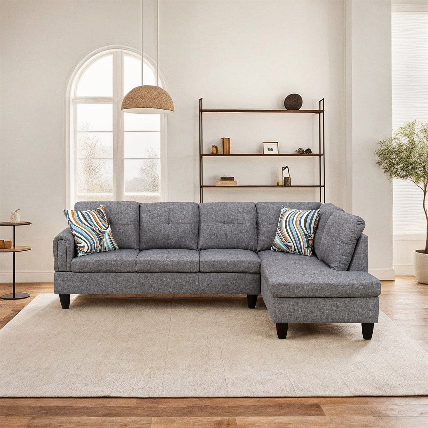 Free Shipping! Hommoo Modern 4-Seat Gray Linen L-Shaped