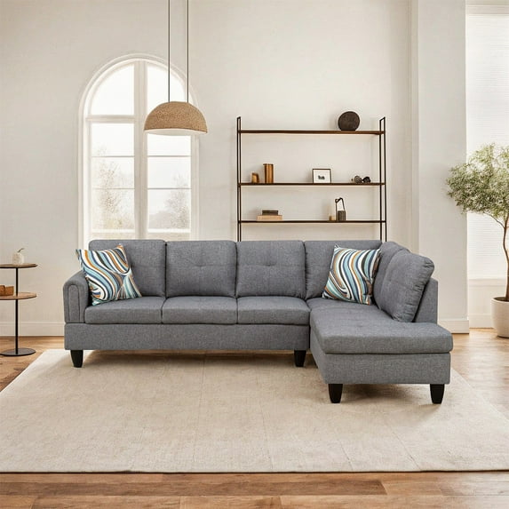 Hommoo Modern 4-seat Linen Living Room Furniture Sets Sectional Couches and Sofas, L Shaped Sectional Couch Sofa, Gray(No Ottoman)